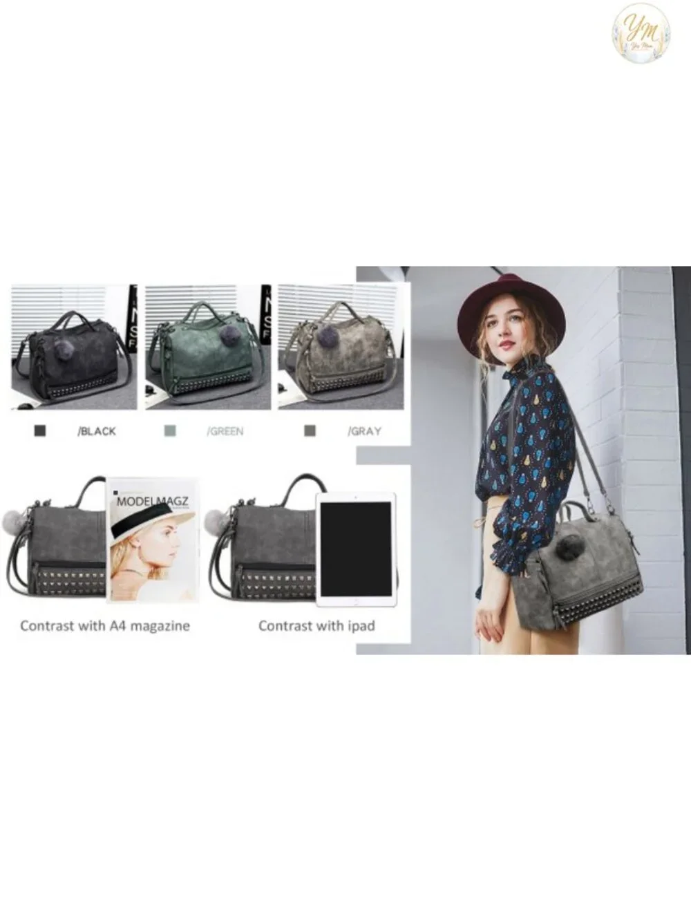 Punk Studded Tote Bag for Women - Faux Leather Hobo Shoulder Satchel with